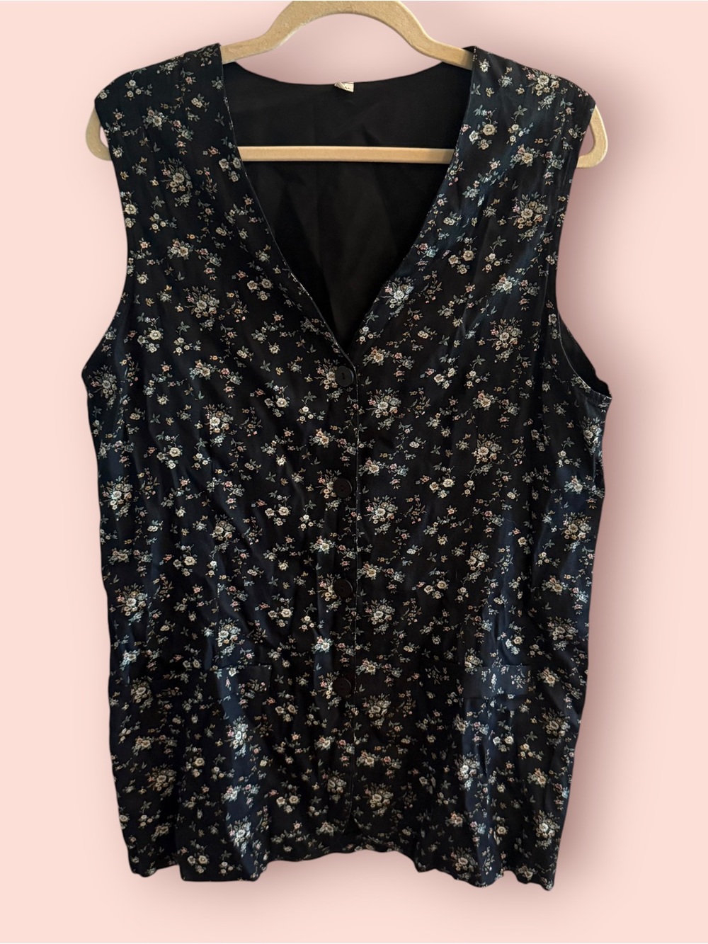 Vintage Tracy Evans Floral Longline Vest Tie Back Button Front USA L